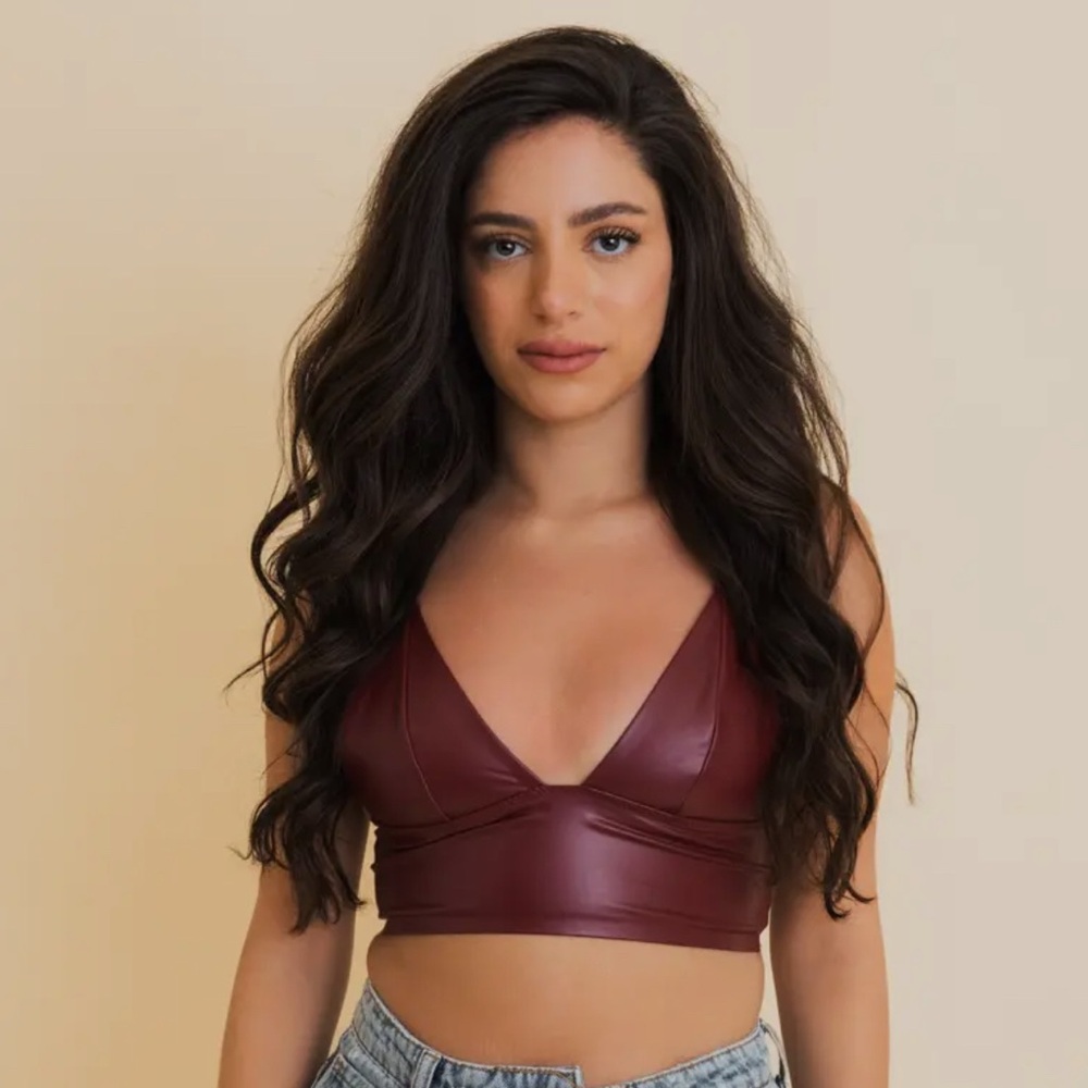 Chic Burgundy Faux Leather Crop Top